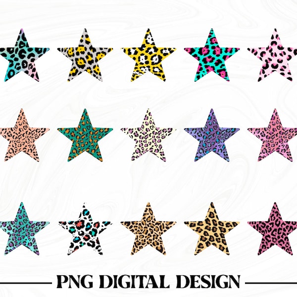 Leopard print stars, Leopard stars png bundle, Animal print stars png, Leopard stars clipart, Leopard print png, Cheetah print star