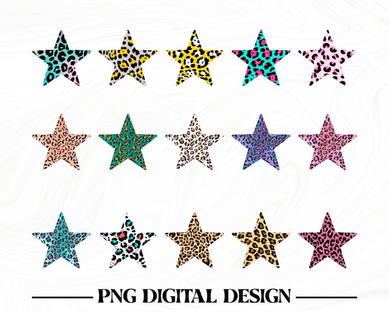 Leopard print stars, Leopard stars png bundle, Animal print stars png, Leopard stars clipart, Leopard print png, Cheetah print star