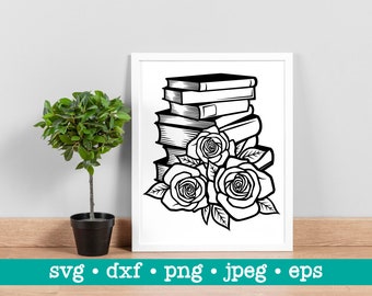 Floral book svg, Floral book svg file, Flower teacher svg, Flower book svg, Book lover svg, Rose flower book svg, Flowers with book svg, png