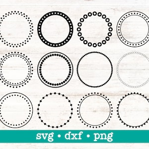 May include: Set of twelve black and white circle frames with dotted borders. The frames are arranged in three rows of four. The frames are perfect for adding a touch of elegance to your designs.