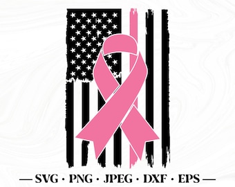 Cinta rosa usa flag svg, Breast cancer awareness svg, Pink ribbon american flag svg, Breast cancer svg, Pink ribbon svg, Instant download