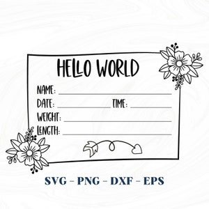 Hello world svg sign, Hello world svg sign, Birth announcement svg, Girl onesie svg, Newborn sign svg, Newborn designs, Newborn overlays png