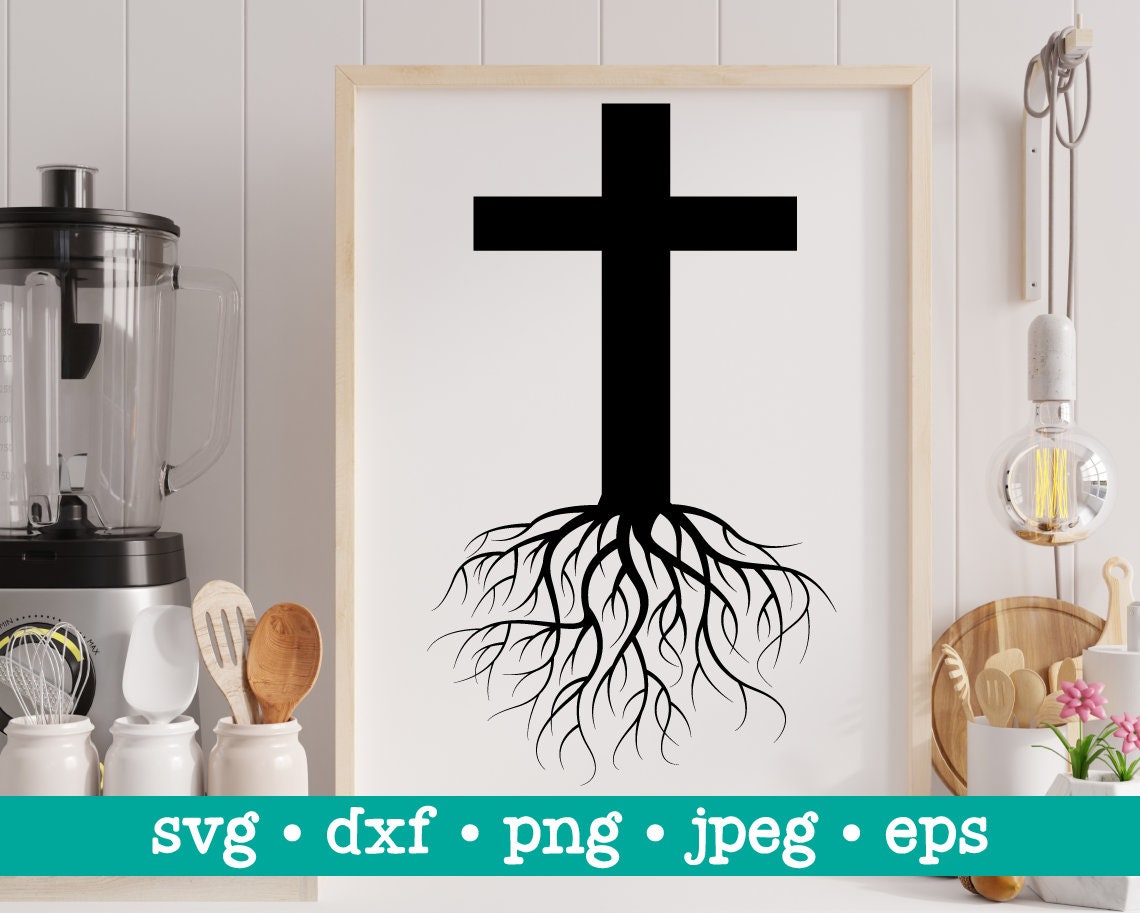 Cross With Tree Roots Svg Cross With Tree Roots Dxf - Etsy