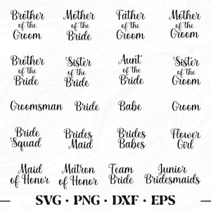 Bride bundle svg pour demoiselle d’honneur, Mère de la mariée svg, Groom svg, Matron d’honneur svg, Mariage svg pour gobelet, Mariée, Demoiselle d’honneur svg