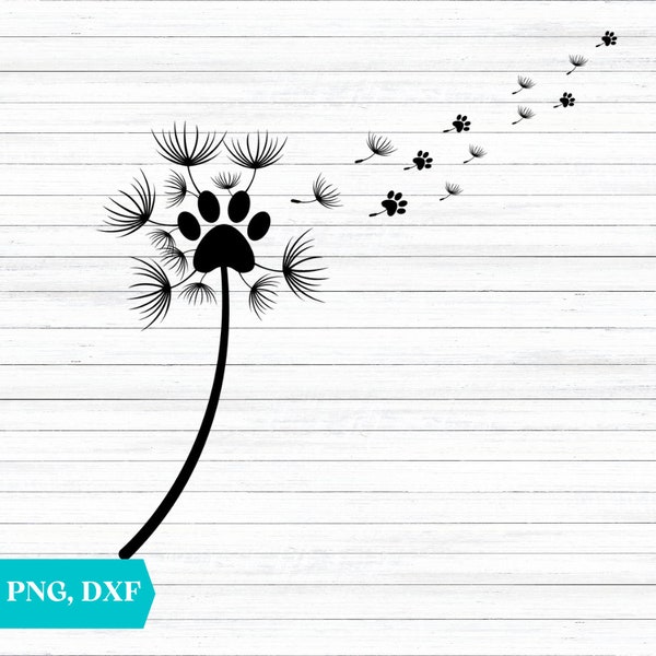 Dandelion svg, Dandelion paw svg, Paw print dxf, In memory svg, In memory paw svg, Pet memorial svg, Loss of pet svg, Commercial use