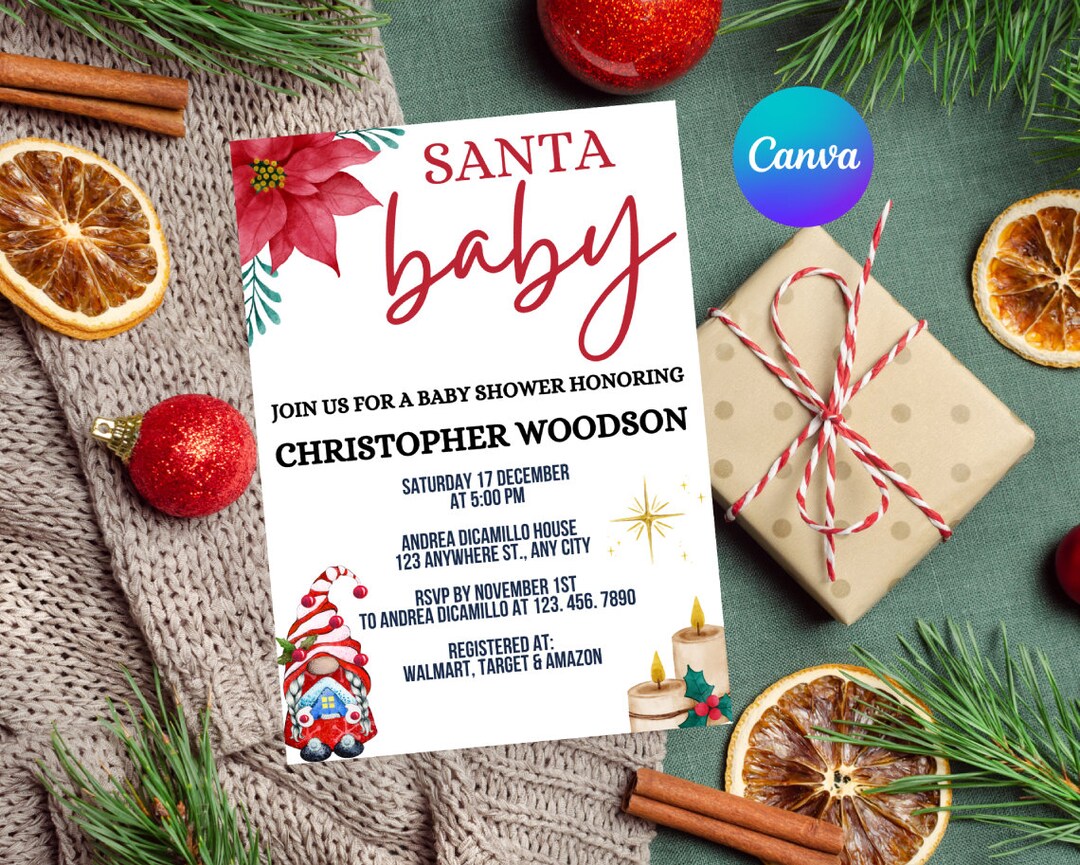 Plantilla de invitación de baby shower de Papá Noel Plantilla de ...