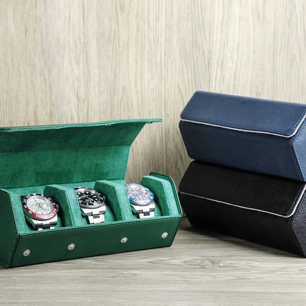 Custodia per orologi di lusso in pelle, scatola per 3 orologi, vetrina per orologi, organizer da viaggio per orologi, regalo personalizzato per uomini e donne