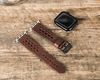 Brown Leather Personalized Apple Watch Strap, 38mm 40mm 41mm 42mm 44mm 45mm 49mm Watch Band, Series 9 8 7 6 5 4 3 2 1 SE Ultra 1 2, Handmade