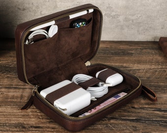 Organiseur personnalisé d'accessoires technologiques, Rangement du cordon, Étui numérique de voyage, Boîte de rangement pour chargeur, Pochette pour écouteurs avec câble, Cadeau pour homme