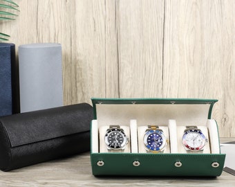 Rollo de caja de reloj de cuero de lujo, caja de almacenamiento de 3 relojes, organizador de vitrina de reloj, regalo personalizado para M/mujer para papá