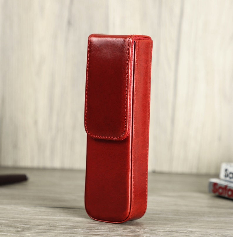 Personalized Fountain Pen Case, 2 slots Leather Pen Holder, Travel Pen Box, Pen Case Organizer, Luxury Pen Display, Handmade Gift For Men Red