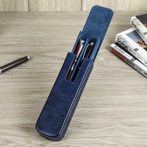 Personalized Fountain Pen Case, 2 slots Leather Pen Holder, Travel Pen Box, Pen Case Organizer, Luxury Pen Display, Handmade Gift For Men Navy