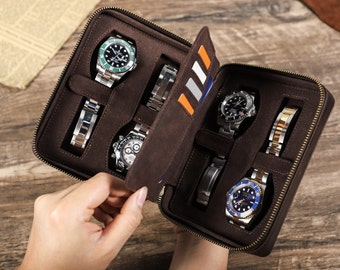 Personalized Leather Watch Box,4 Slots Watch Storage Case,Watch Travel Case,Watch Display Organizer,Custom Gift for Father for Dad