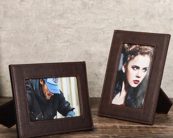 Personalized Leather Photo Frame,3x5 Ideal Gift for Anniversary Father Birthday for Him,Vintage Style Photo Display,Unique Name Embossed