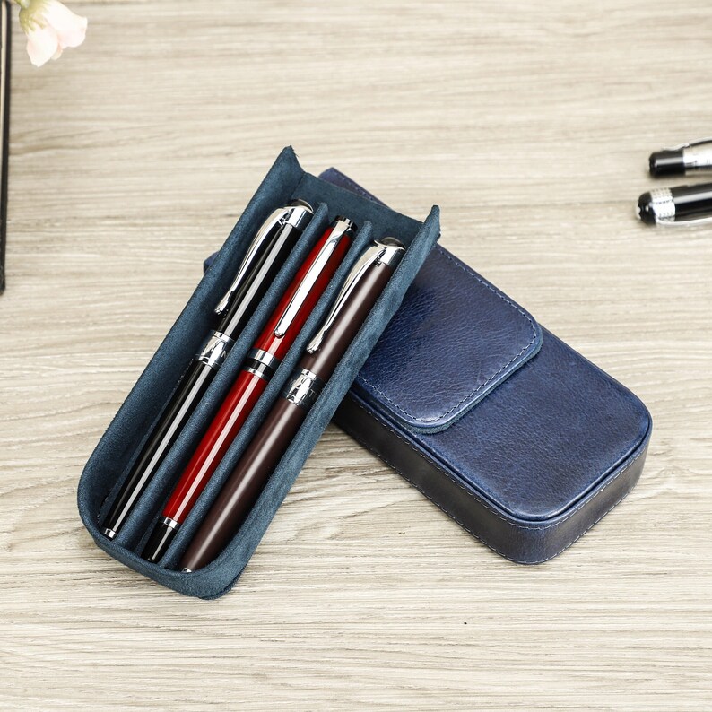 Personalized Fountain Pen Case 3 Slots Leather Pen Holder Etsy