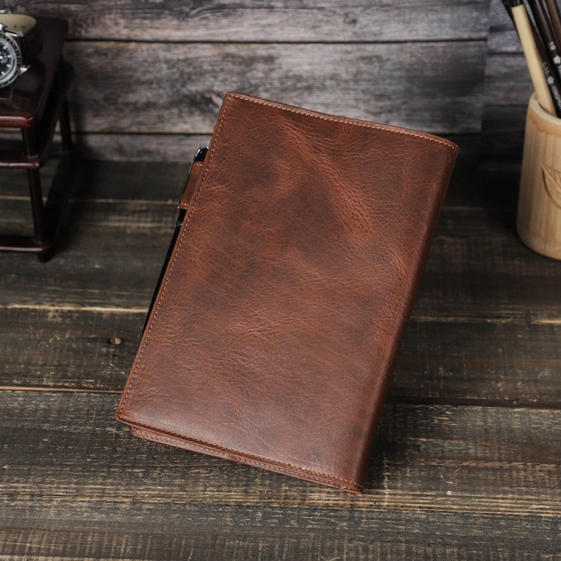 Personalized Leather Book Cover,A5 B5 NoteBook Protector Cover,Customize Office Stationery,Handmade Craft Sleeve,Journal Cover Organizer image 3