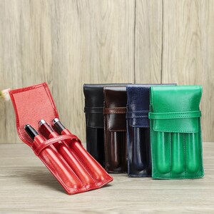 Black Amber Leather 3 Pen Case, Leather Triple Pen Case, Leather Fountain  Pen Case 