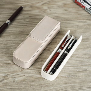 Personalized Fountain Pen Case, 2 slots Leather Pen Holder, Travel Pen Box, Pen Case Organizer, Luxury Pen Display, Handmade Gift For Men Cream