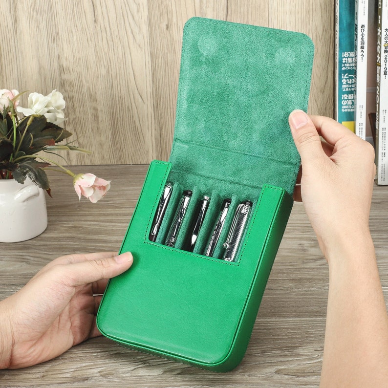 Personalized Leather Fountain Pen Case 6 Slots Pen Etsy