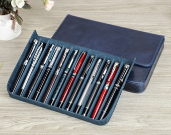 Personalized Fountain Pen Case, 12 slots Leather Pen Case, Luxury Pen Display Box, Pen storage, Pen Pouch Holder, Handmade Gift for Father