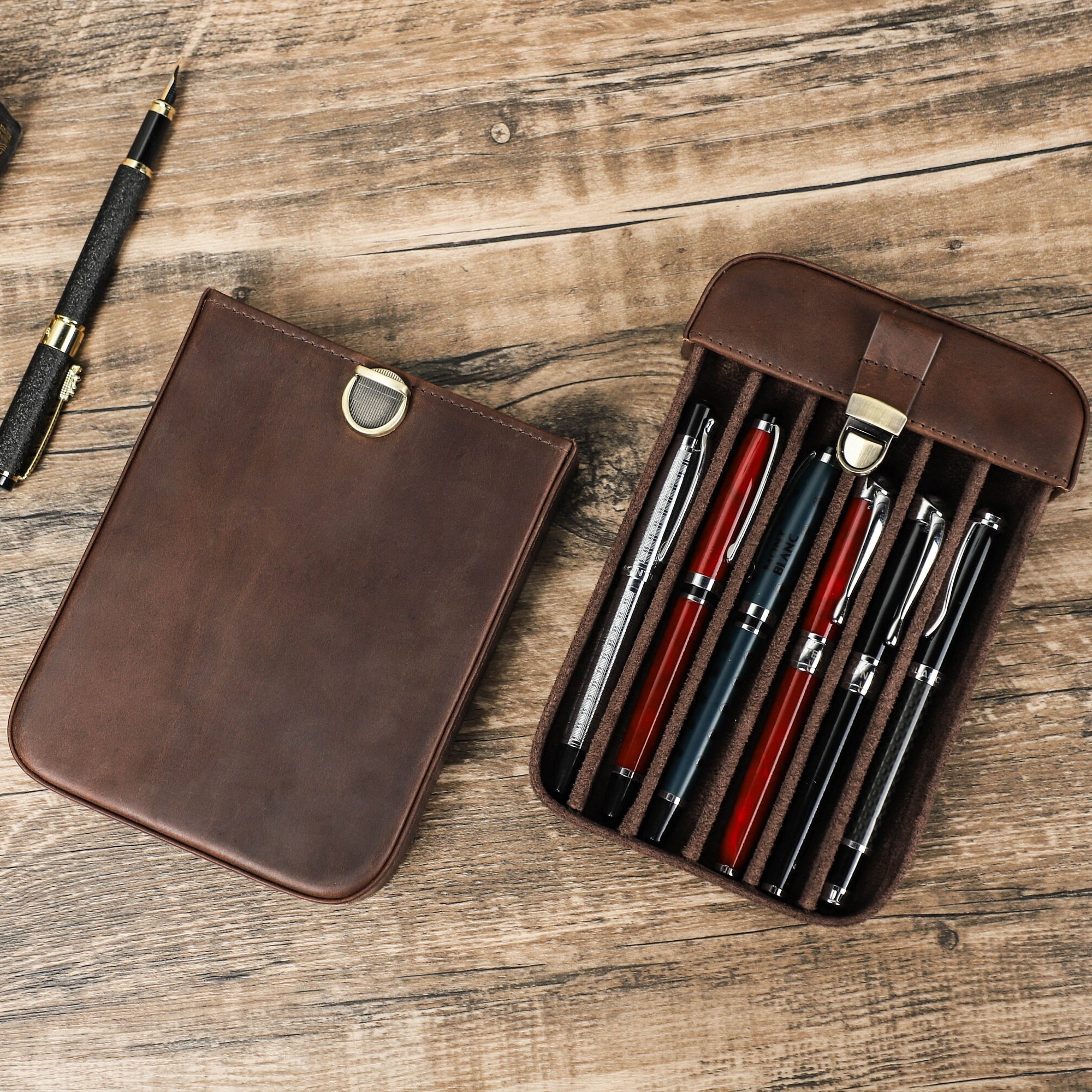 Personalized Fountain Pen Case, 3 Slots Leather Pen Holder, Travel Pen Box,  Pen Case Organizer, Luxury Pen Display, Custom Gift for Teacher 