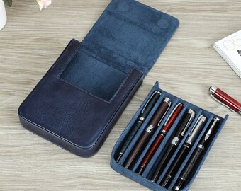 Personalized Fountain Leather Pen Case, Travel Pen Organizer, 6 slots Pen Holder, , Luxury Pen Display Pouch, Gift for Men