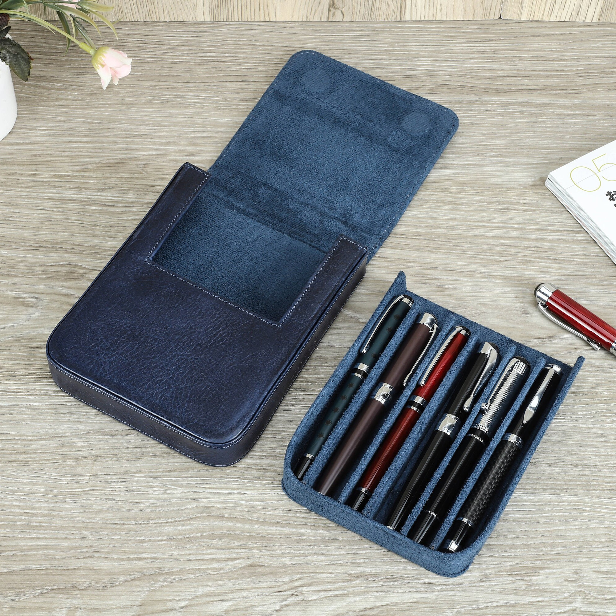 Personalized Fountain Pen Case, 3 Slots Leather Pen Holder, Travel Pen Box,  Pen Case Organizer, Luxury Pen Display, Custom Gift for Teacher 