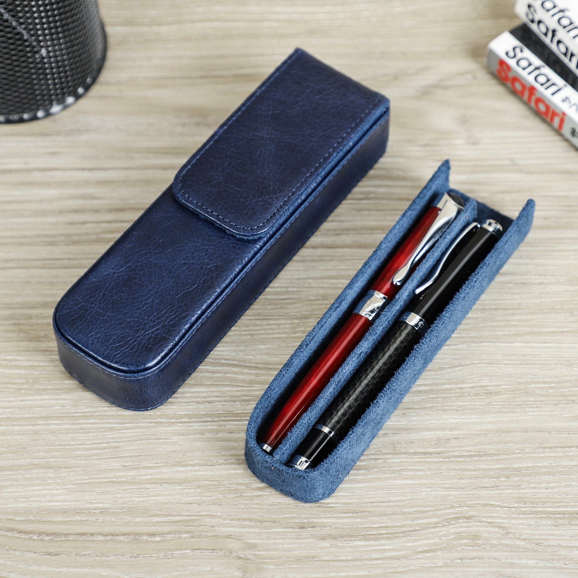 Genuine Leather Fountain Pen Case Cowhide Single Pen Holder Case 3 slots