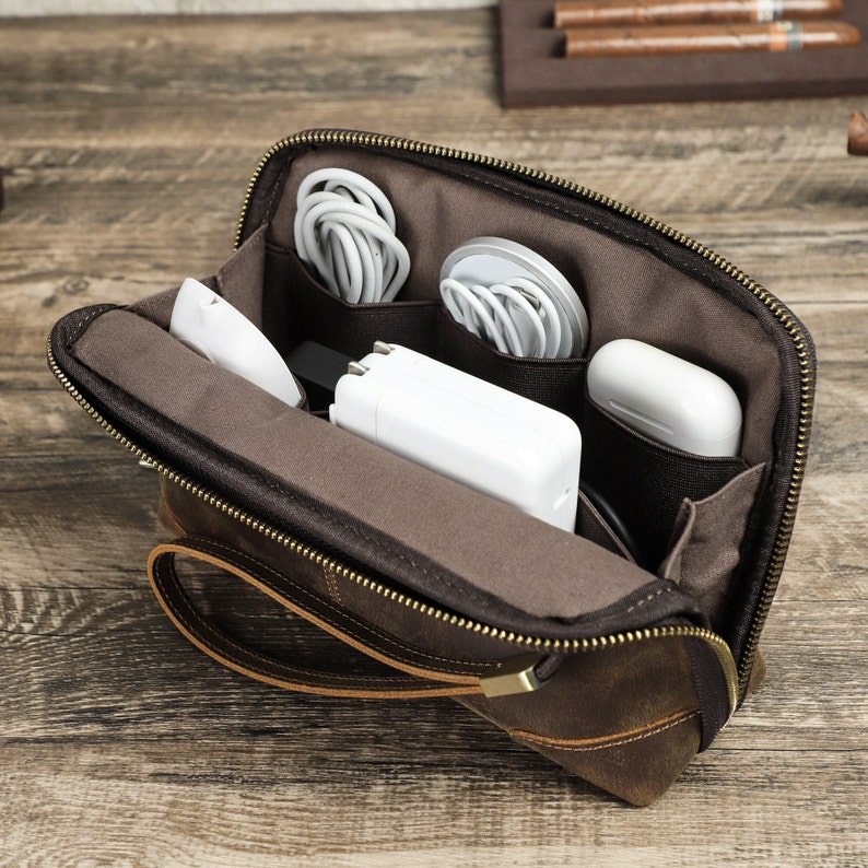 Personalized Travel Electronics Accessories Bag, Digital Gadgets Case, Cable Charge Storage Bag, Portable Cord Pouch, Gift for Men No embossed