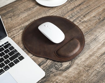 Personalized Leather Mouse Pad with Wrist Rest, Office Desk Mouse Mat, Computer Laptop Mouse Pad, Ergonomic Oval Mouse Pad, Birthday Gift