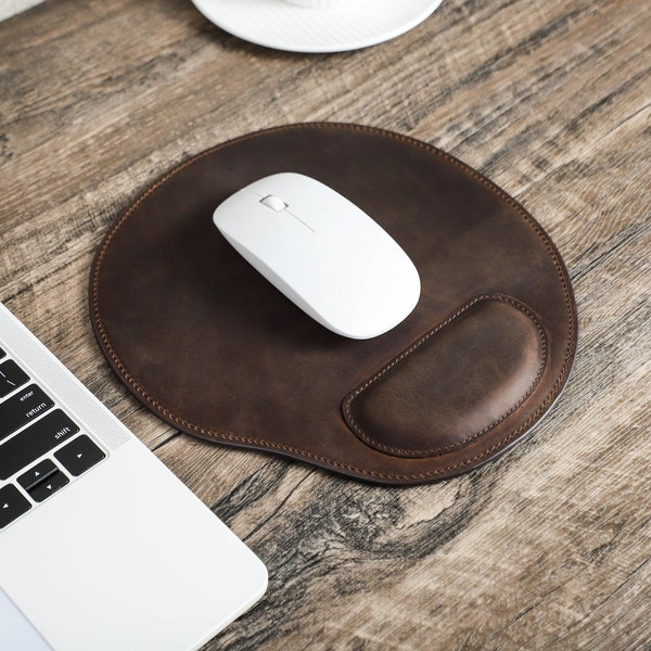 Personalized Leather Mouse Pad with Wrist Rest, Office Desk Mouse Mat, Computer Laptop Mouse Pad, Ergonomic Oval Mouse Pad, Birthday Gift