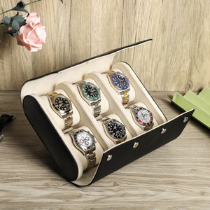 Personalized 6 slots Watches Storage Box , Saffiano Leather Watch Roll,Travel Watch Case,Watch Display Organizer,Watch Holder For Men