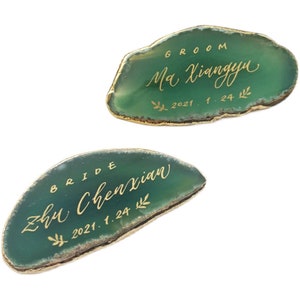 Tarjetas de asiento de hoja de ónix de boda personalizadas