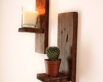 Rustic Farmhouse Sconces, Reclaimed wood decor, Wall Boho Decor, Wooden Candle Holder, Reclaimed Farmhouse Wall Decoration