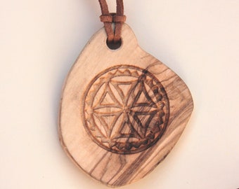 Olive wood engraved pendant - God of Thunders - Perun | Pagan slavic necklace, god of sky, war and order | Polish mythology | Vegan leather