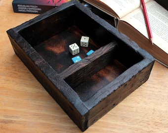 Reclaimed Wood Dice Rolling Tray: Rustic RPG DnD Treasure Box