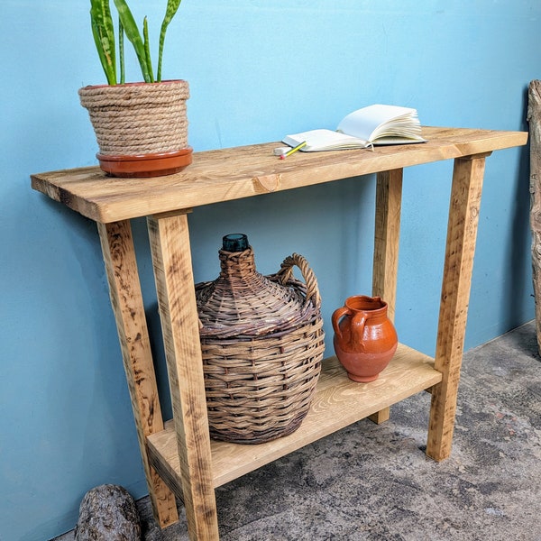 Console Table with shelve, Reclaimed Wood, Custom Size, Farmhouse Style Entrway Solid Wood Table, Gift for mothers day, eco rustic style