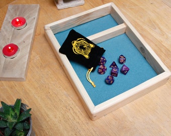 Reclaimed Wood Dice Tray: Blue Cotton RPG Rolling Tray