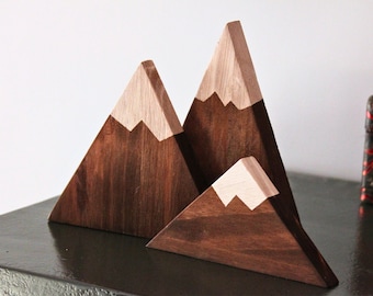 Mountain Shelf Decor | Nursery decoration | Farmhouse Reclaimed Wood | Cute small wooden mountains