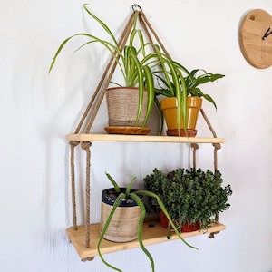 Rustic Floating Shelf: Farmhouse Wood & Jute Rope Hanging Shelves