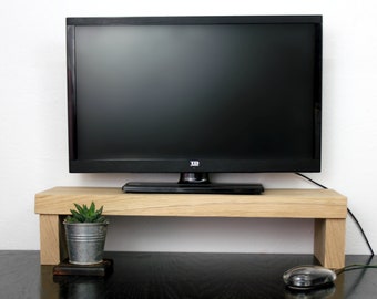 Support pour écran en bois de chêne ou surélévation pour téléviseur, écran de bureau ou étagère pour téléviseur en bois massif en chêne blanc. Pour bureau à domicile ou table de jeu PC