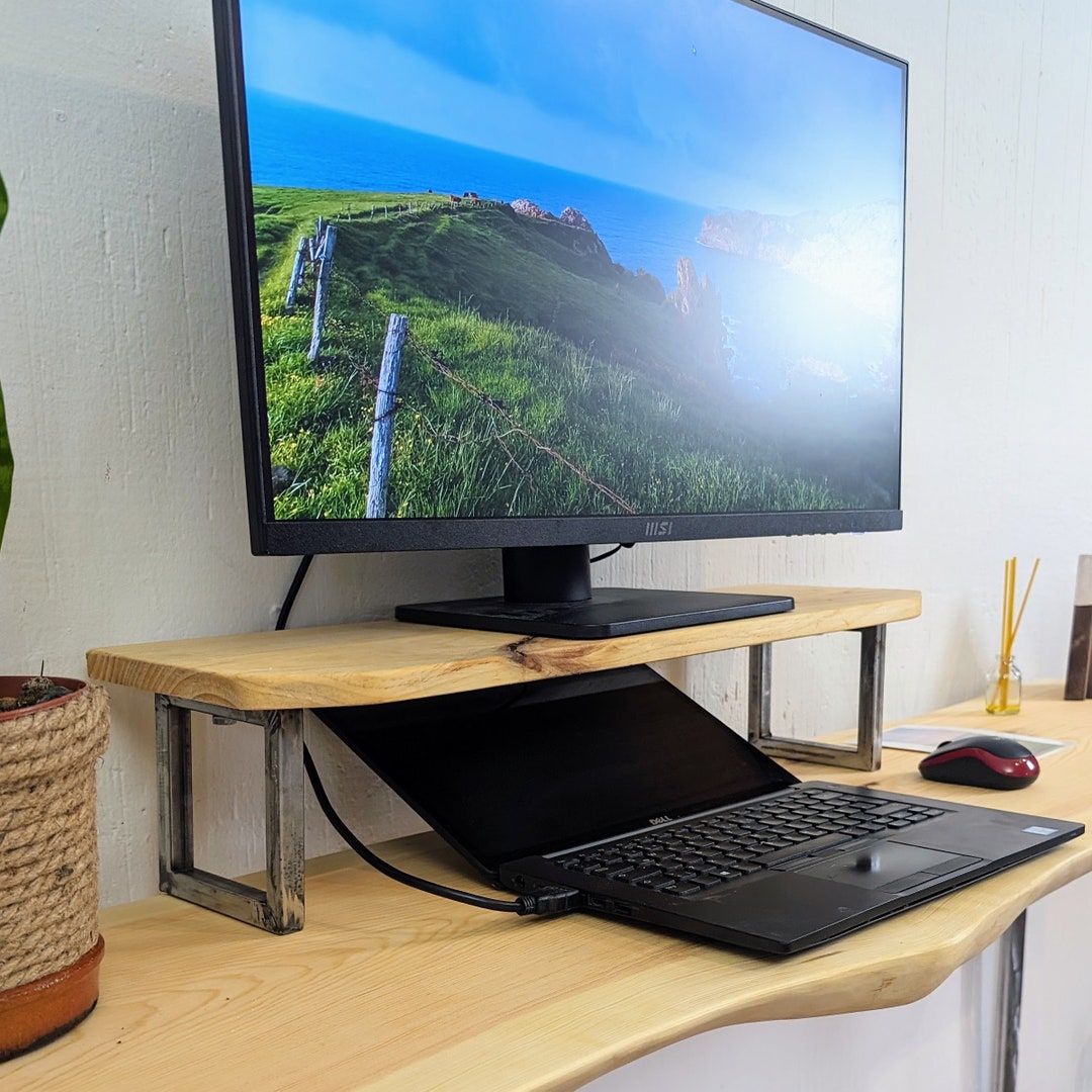 Handcrafted Computer Monitor Frame Handcrafted Wood Monitor Stand With Metal Legs: Desk Organizer - Etsy