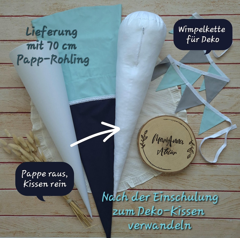 Schultüte in schwarz- grau incl. 70 cm Papp-Rohling mit Name afbeelding 2