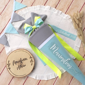Schultüte "Mint-Neon" incl. 70 cm Papp-Rohling mit Name. Passend zum Lässig Schulranzen Unique Blue Neon- Yellow