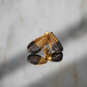 Silver handmade wire earrings, Gold black wire earrings, Everyday earrings, Unique handmade earrings, Stud earrings, Silver gift earrings