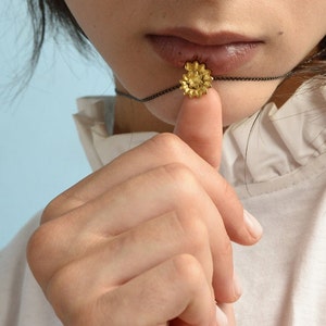 Handmade gold plated necklace, Floral pattern pendant, Everyday flower necklace, Layered gold plated silver necklace, Unique flower necklace