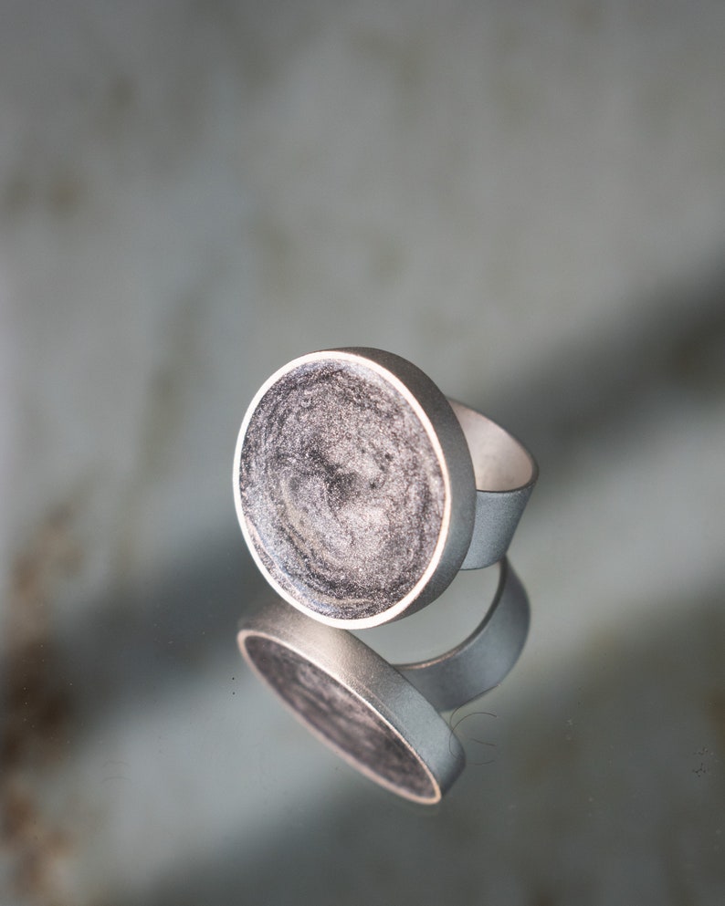 Silver ring with glitter enamel, handmade silver ring, chunky ring, unique ring, gift for her ring, modern statement ring, contemporary ring image 3