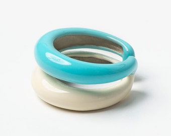 Enamel rings, Two colors rings, Colorful rings, Layered rings, Brass colored rings, Statement rings, Colored rings bands, Gift for her