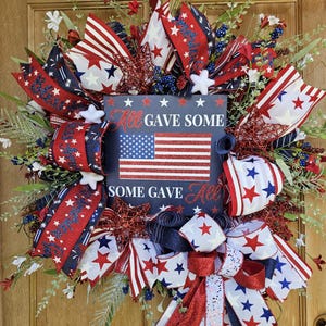 Patriotic Memorial Day Wreath for Front Door, 4th of July Decor, Veterans Day Tribute Gift, Red White Blue Deco Mesh Wreath, Summer Wreath
