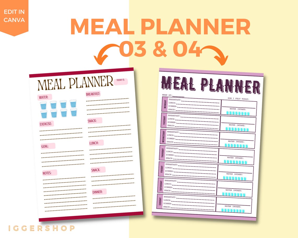 A4 Size Daily Meal Planner Meal Planner Templates One Pages Planner - Etsy